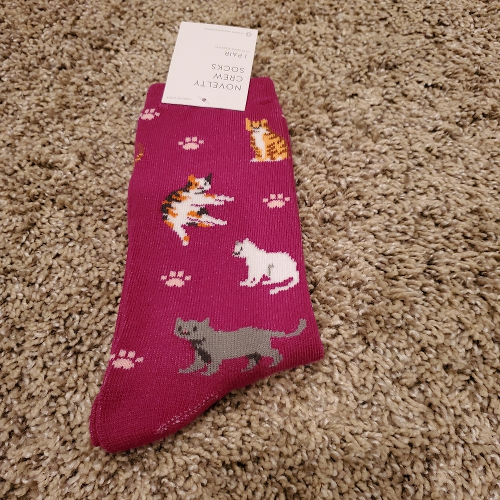 Novelty Crew Socks with Cats
